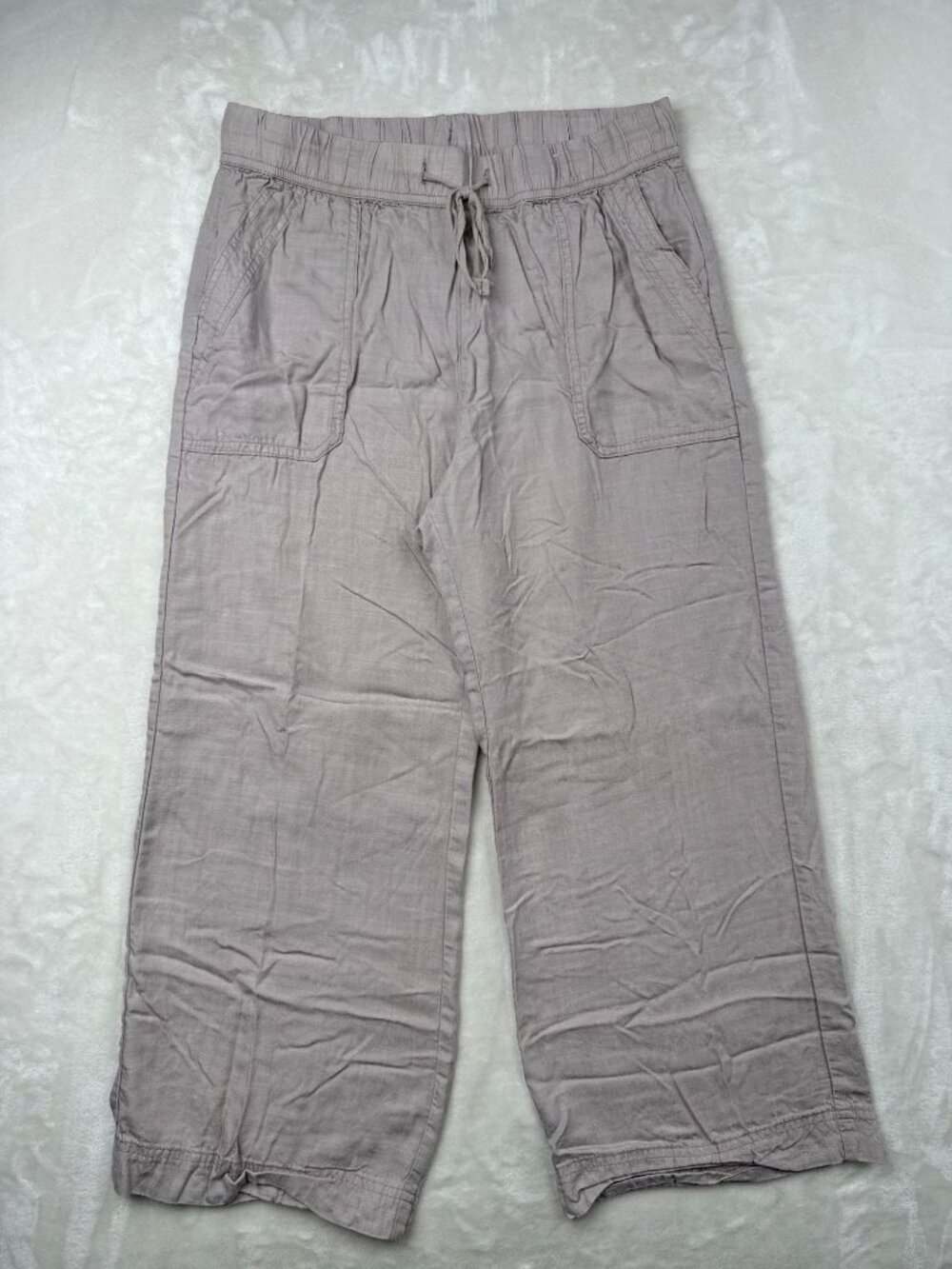 Splendid Womens S Beige Lyocell Cropped Wide-Leg Pants With Drawstring Waist